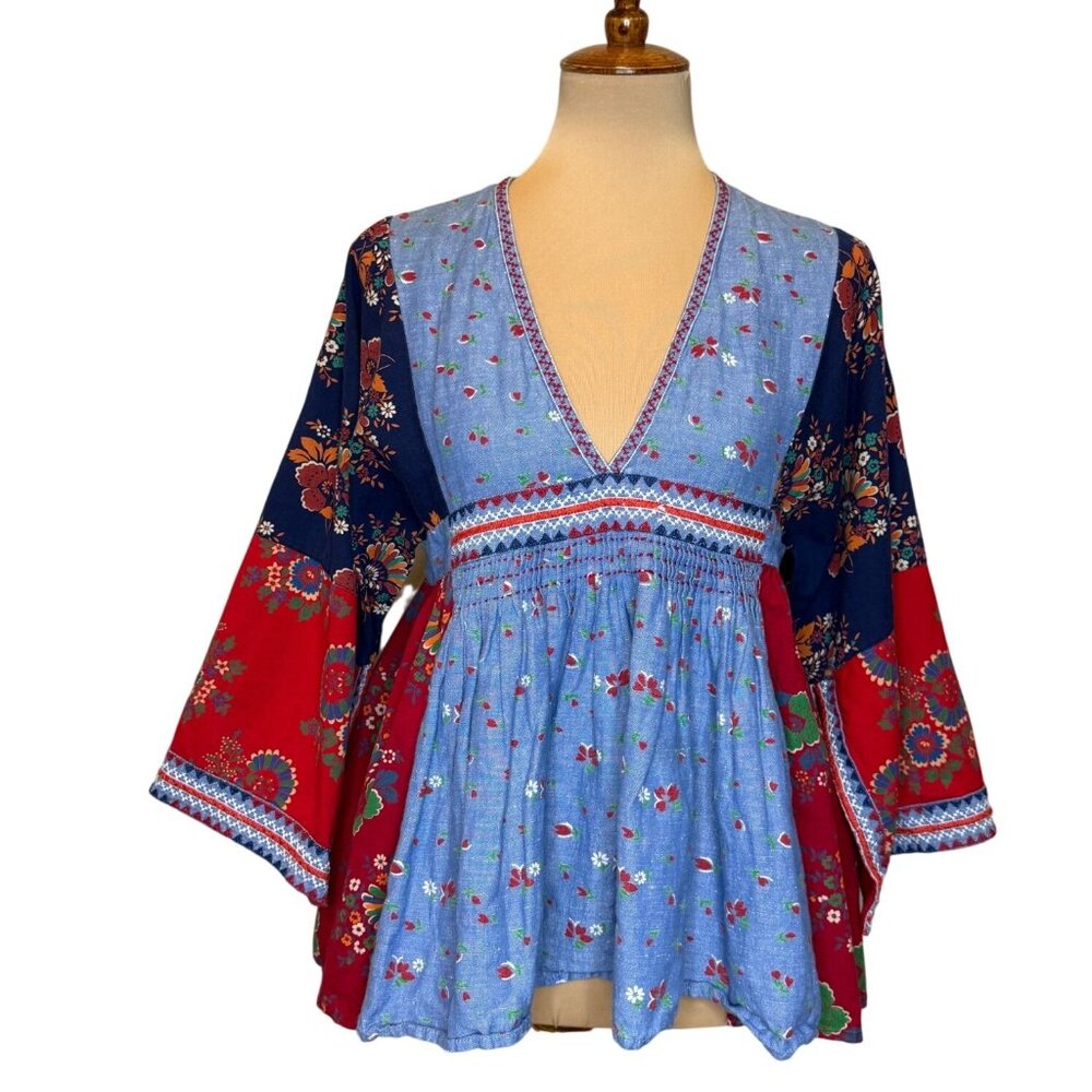 ULLA JOHNSON “Nadi” Embroidered Patchwork Peasant… - image 1